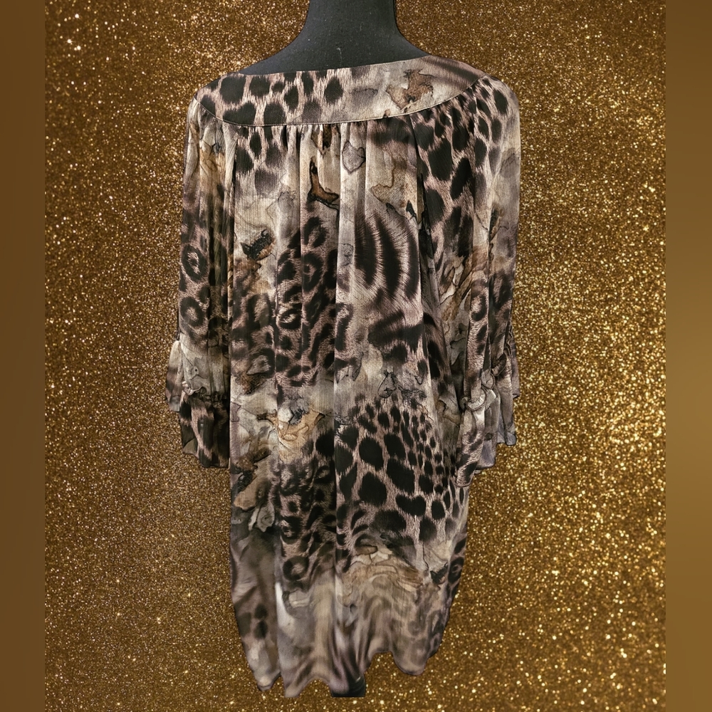 Mushkaby Sienna Rose Beaded Animal Print Flowy Large Blouse - Picture 2 of 7